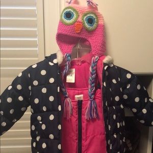 Girls snow bibs, coat and hat